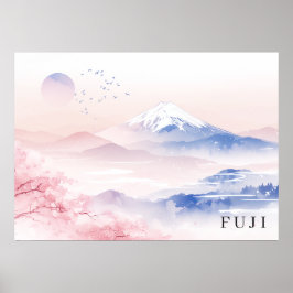 Poster 70x50cm(28x20")Mt. Fuji&Cherry Blossoms Watercolor