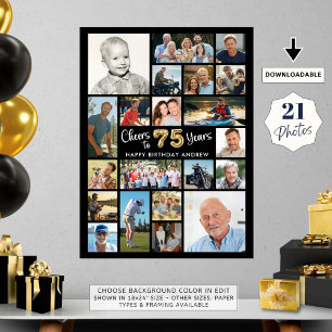 Poster 75.º aniversário Preto Dourado 21 Foto anima anos