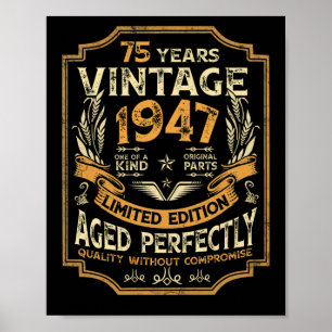 Poster 75 anos Vintage 1947 75º aniversário