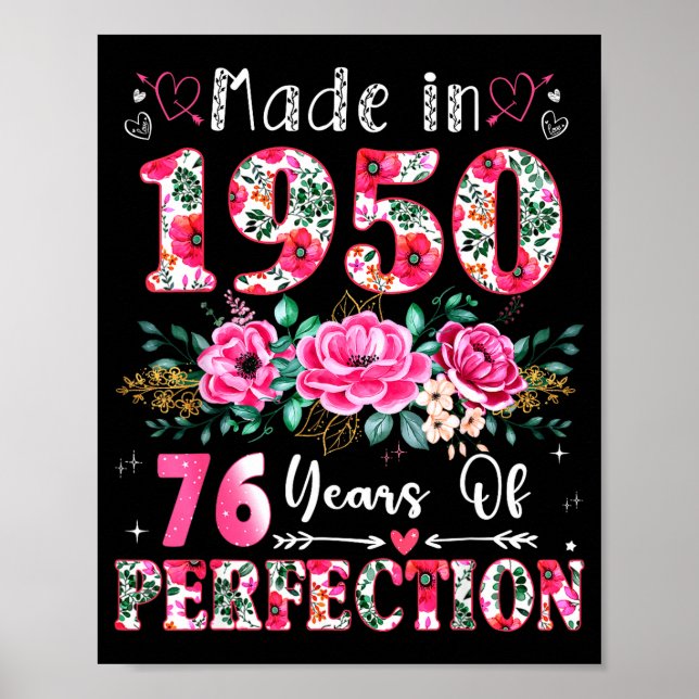 Poster 76 Year Old Made In 1950 Floral 76th Birthday Wome (Frente)