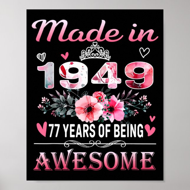 Poster 77th Birthday Made In 1949 77 Years Of Being Aweso (Frente)