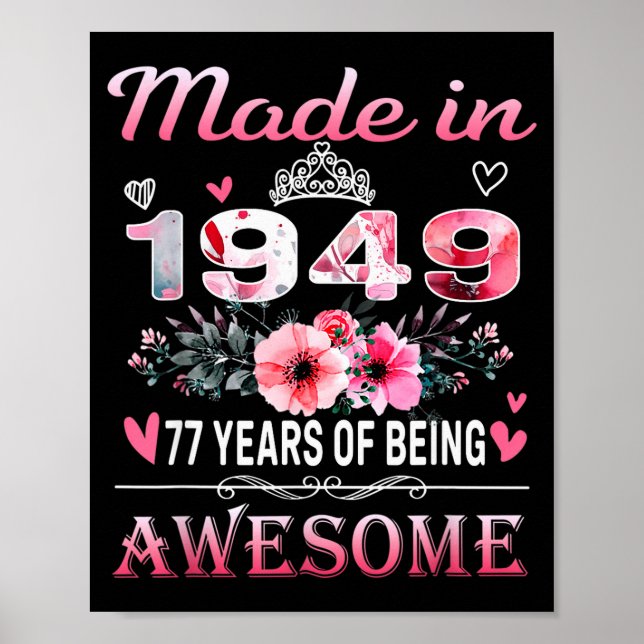 Poster 77th Birthday Made In 1949 77 Years Of Being Aweso (Frente)