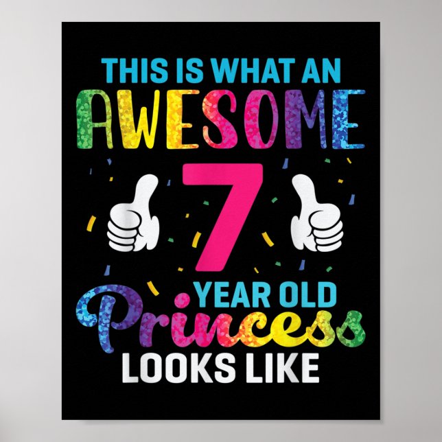 Poster 7 anos Princesa Aniversário com 7 B-dia Crianças (Frente)