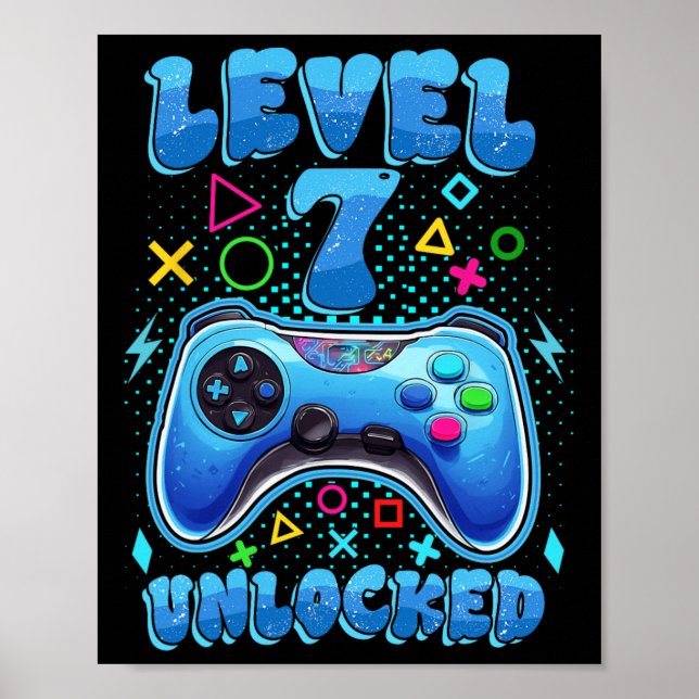 Poster 7 Birthday Boy Level 7 Unlocked Video Gamer Birt (Frente)