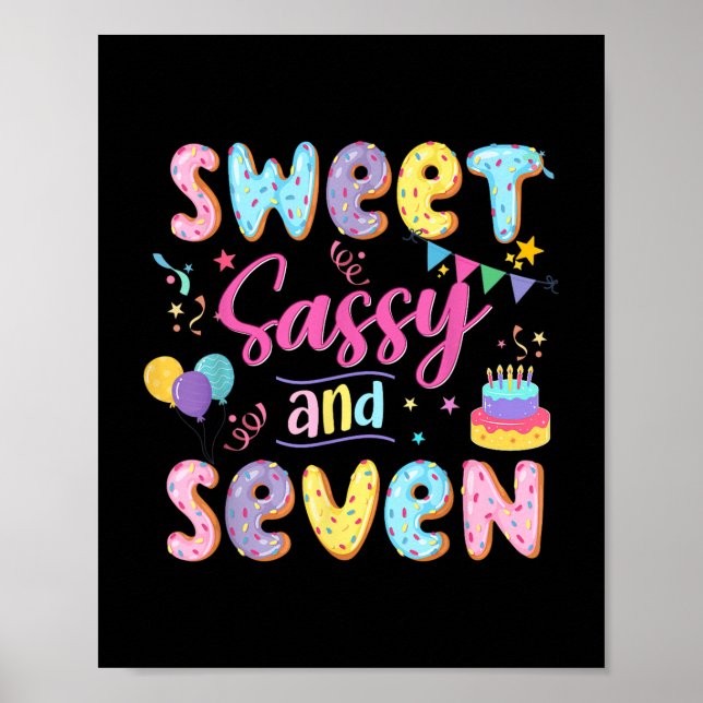 Poster 7 Birthday Girl Sweet Sassy E Sete Rosquinhas 7 Ys (Frente)