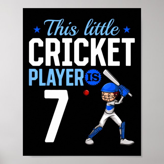 Poster 7th Birthday Cricket Player  (Frente)