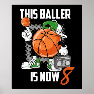 Poster 8º Aniversário do Jogador de Basquete Engraçado