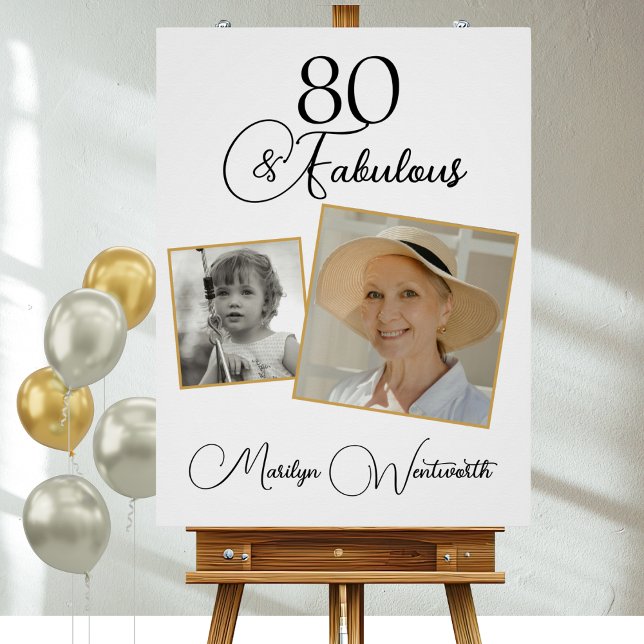 Póster 80 and Fabulous 80th Birthday Black Script Photo (Criador carregado)