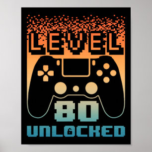 Poster 80 Aniversário Para Homens Nível 80 Jogador Desblo