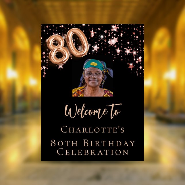 Poster 80 Aniversário rosa de ouro negro bem vindo (Criador carregado)