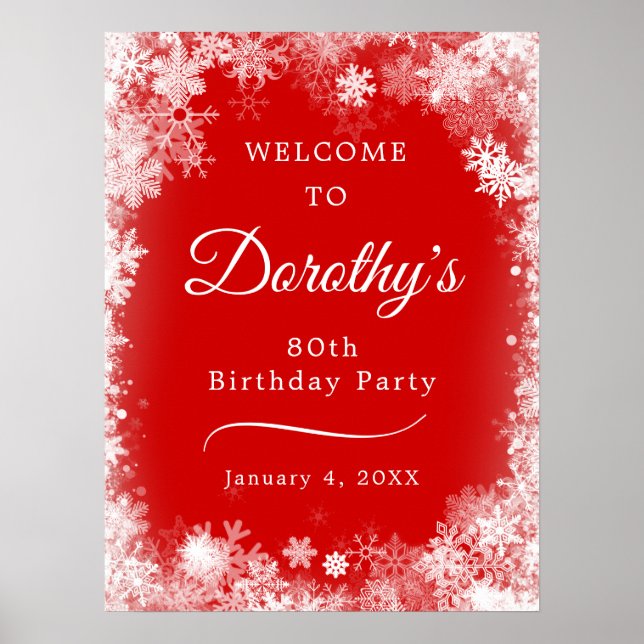 Poster 80 Baixável Aniversário Snowflake Red Welcome (Frente)
