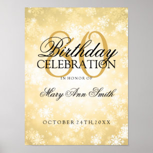 Póster 80 Birthday Dourado Winter Wonderland