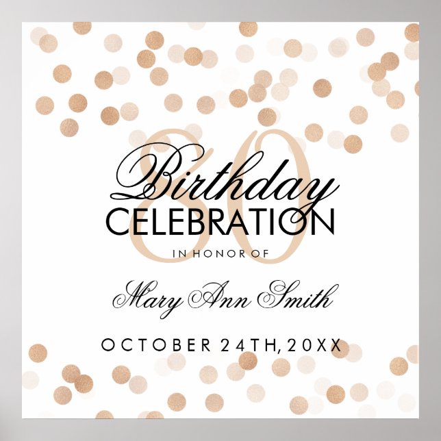 Póster 80 Birthday Faux Copper Foil Gliter Luzes (Frente)