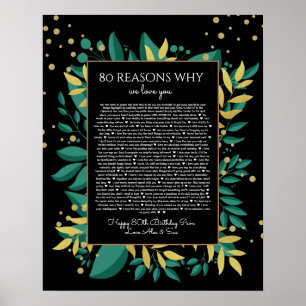 Poster 80 razões pelas quais amamos você azul escuro dour