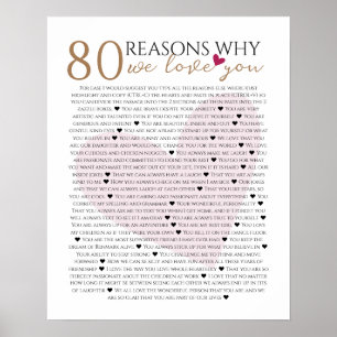 Poster 80 razões pelas quais nós te amamos aniversário de