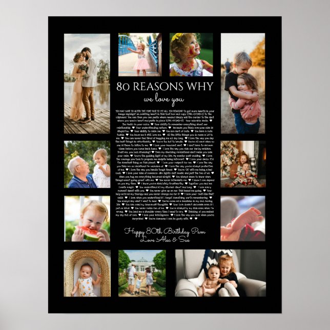 Poster 80 razões pelas quais nós te amamos preto e branco (Frente)