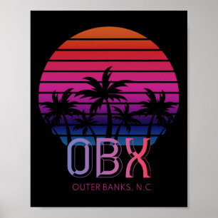 Poster 80s 90s Retro North Carolina Beach Vacation Obx Ou