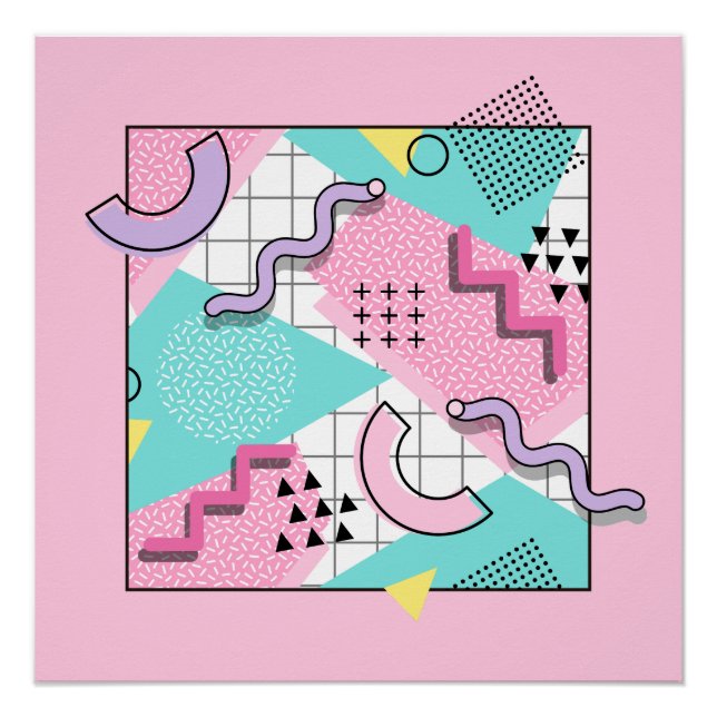Póster 80's Memphis Active Pink Light Turquoise (Frente)