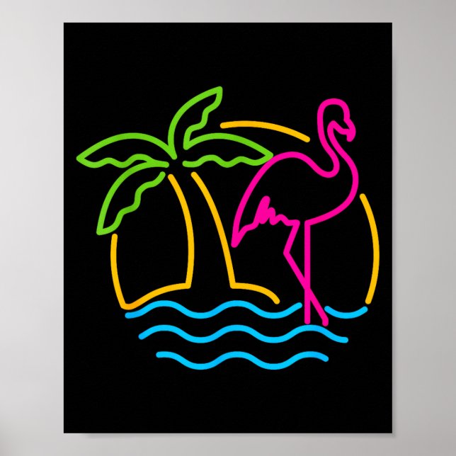 Poster 80s Vintage Miami Retro Neon Nk Flamingo  (Frente)