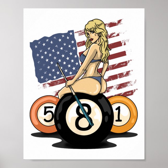 Poster 8 Ball Billiard Piscina Player Oito Bailliers (Frente)
