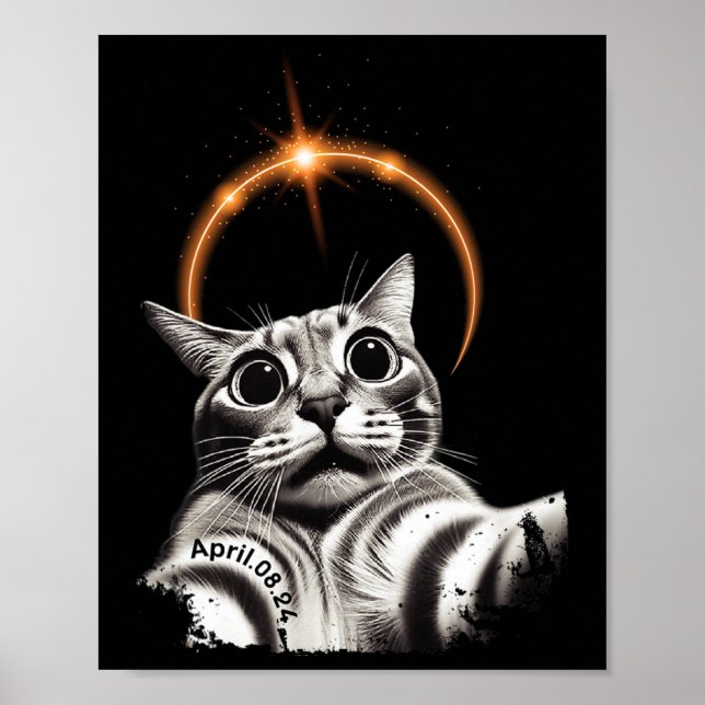 Poster 8 de abril de 2024 Engraçado Selfie Cat 2024 Eclip (Frente)