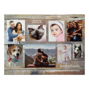 Póster 8 Fotos da família, Wood Grain, DIY Name & Year