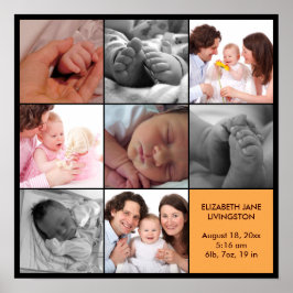 Póster 8 fotos de bebê colagem moderna borda negra amarel