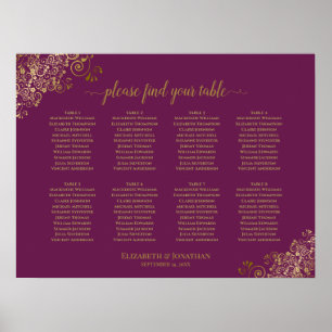 Poster 8 Gráfico de Casamento de Mesa Roxo e Dourado