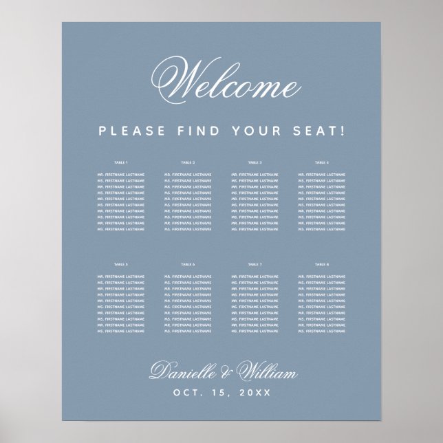 Poster 8 Mesa Azul Dusty Casamento Simples (Frente)