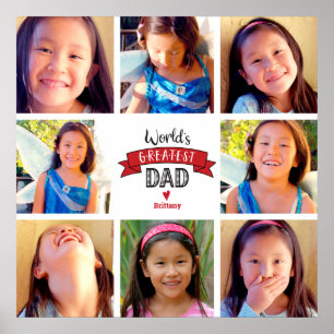 Poster 8 Photo Collage Modern “World’s Greatest Dad” Red