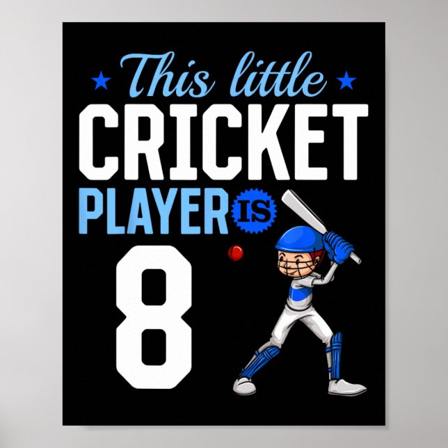 Poster 8th Birthday Cricket Player  (Frente)