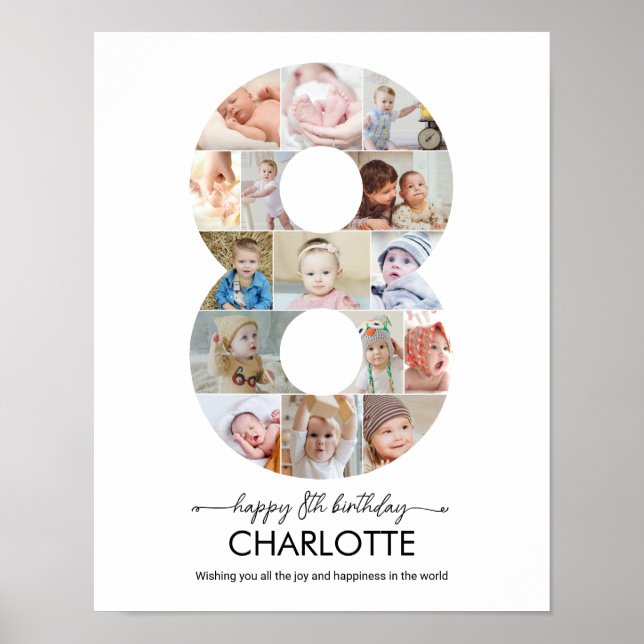 Poster 8th Birthday Number 8 Photo Collage Custom Picture (Frente)