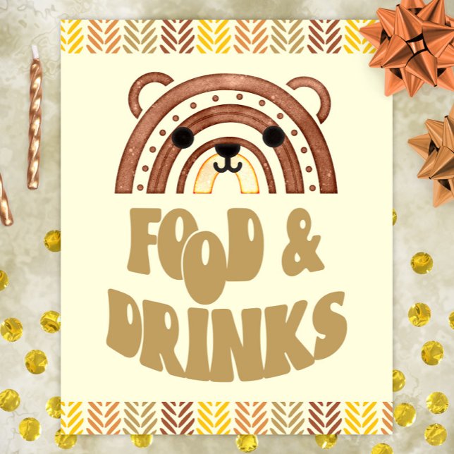 Poster 8x10 Comida e Bebidas Boho Floresta Urso Aniversár (Criador carregado)