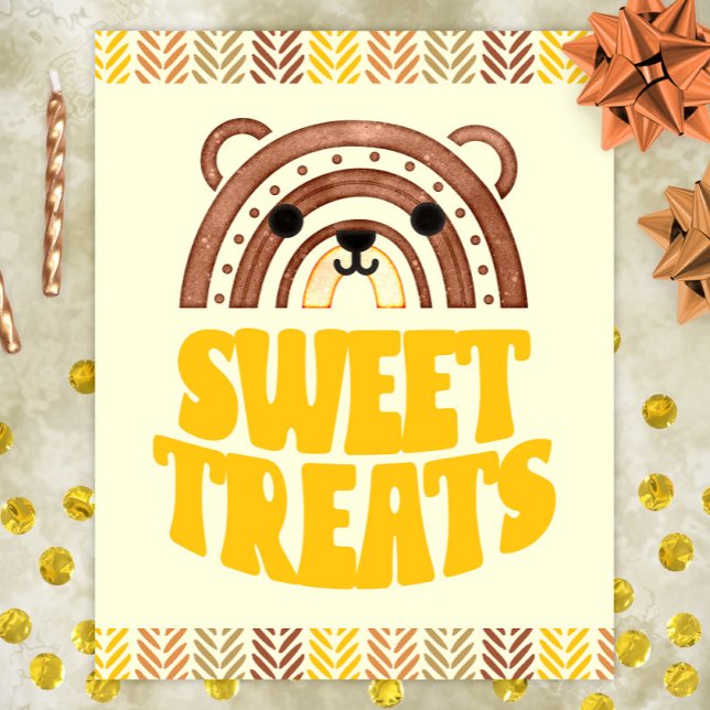 Poster 8x10 Doces Boho Woodland Bear Desserts de Aniversá (Criador carregado)