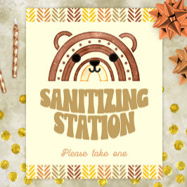 Poster 8x10 Estação Sanitizer Boho Woodland Bear Aniversá