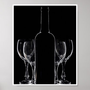 Poster 8X10 Garrafa de Vinho e Óculos de Parede