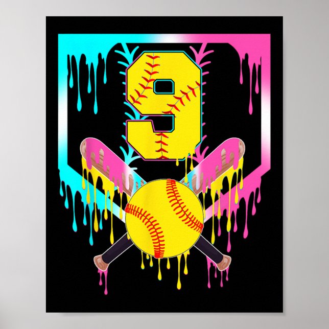 Poster 9º Aniversário Softll Home Plate Drip Sorvete 9 An (Frente)