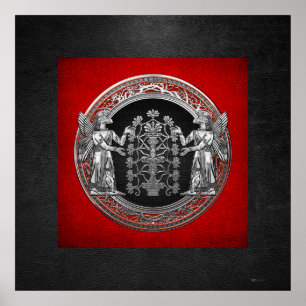 Poster [900] Duas Ninurtas prateadas com árvore da vida