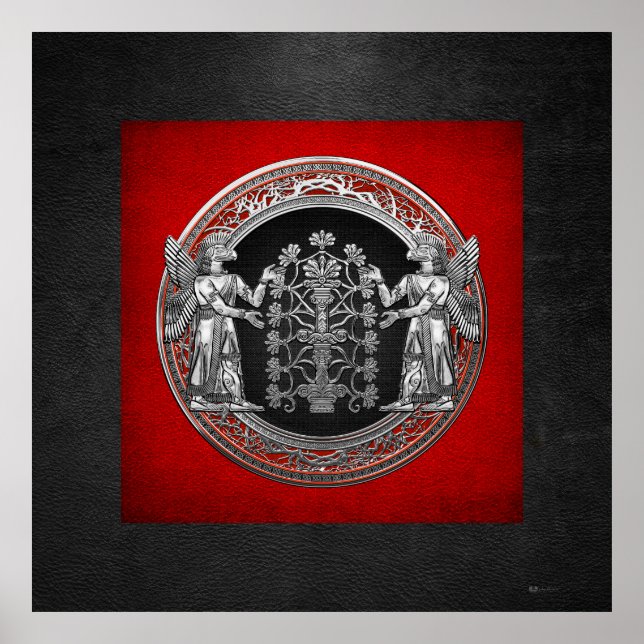 Poster [900] Duas Ninurtas prateadas com árvore da vida (Frente)