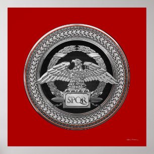 Poster [901] Águia Imperial Prata Romana sobre Medalhão