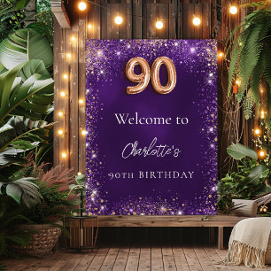 Poster 90 aniversário brilho roxo