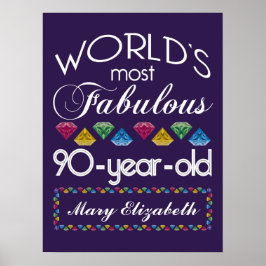 Póster 90 Aniversário Mais Fabuloso Gems Coloridas Roxo