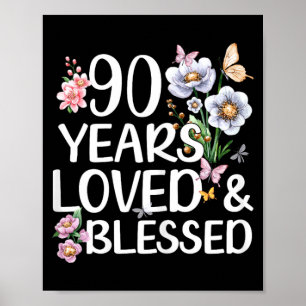 Poster 90 Anos Amado E Abençoado Floral 90º Aniversário