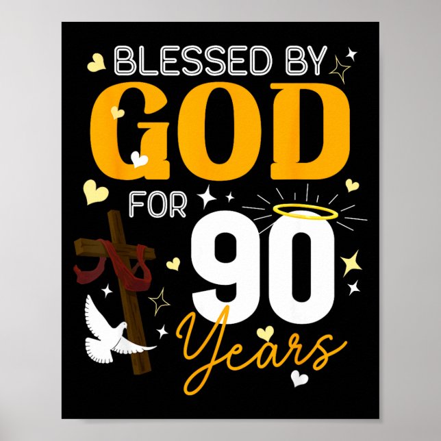 Poster 90 Birthday Blessed By God For 90 Years Old 90th B (Frente)