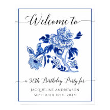 90 Birthday Blue and White Chinoiserie Floral