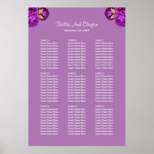 Poster 90 Purple And Gold Floral Wedding Seating Chart