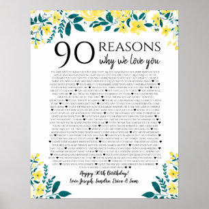 Poster 90 razões pelas quais te amamos, presente de aniv