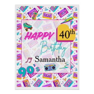 Póster 90’s Themed Happy Birthday Party Backdrop Poster 