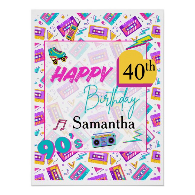 Póster 90’s Themed Happy Birthday Party Backdrop Poster  (Frente)