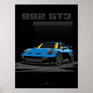 Poster 992 GT3 Arte de ilustração azul